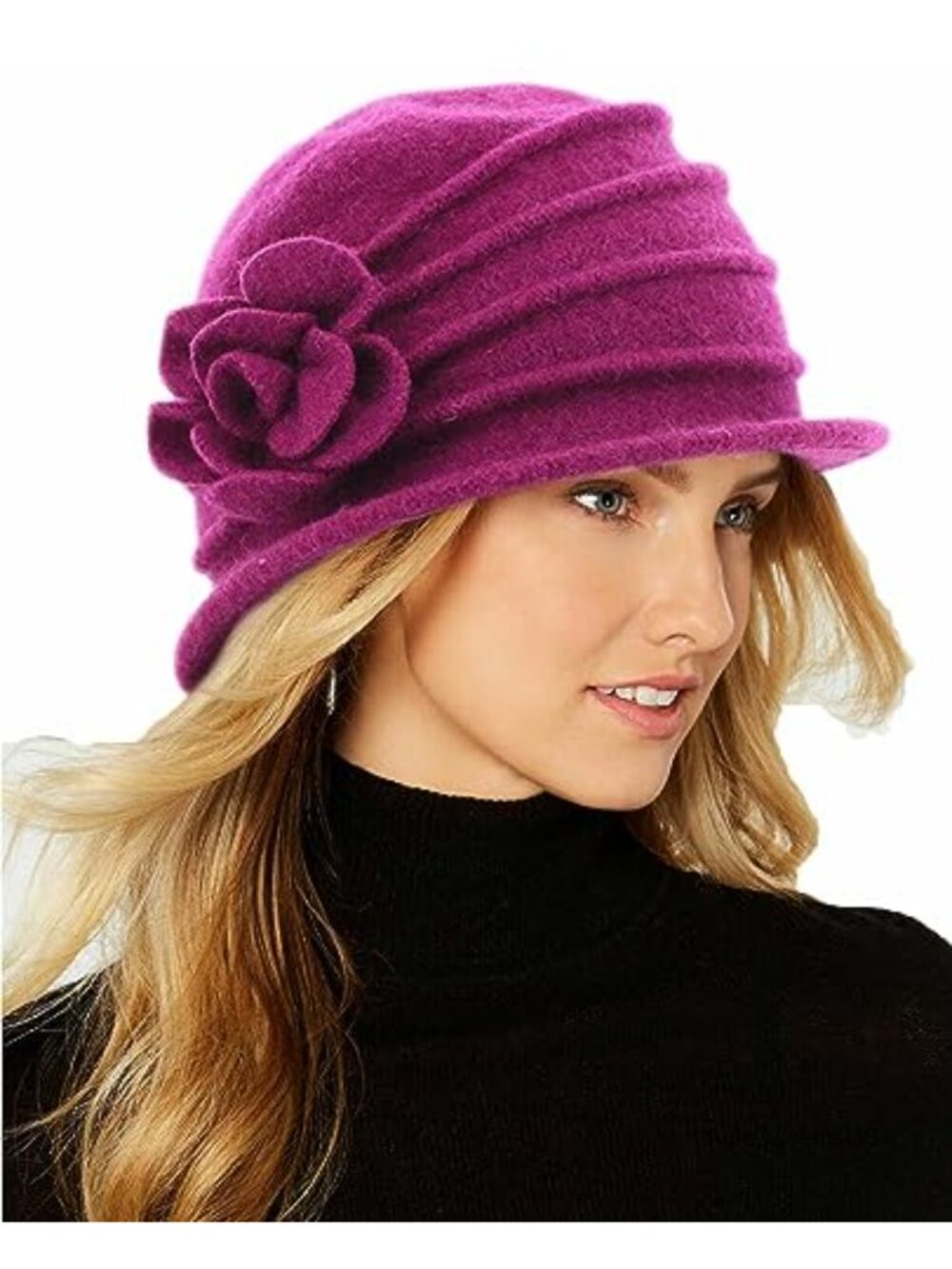 Wool Blend Cloche Hat Adjustable 1920s Vintage Winter Felt Bucket